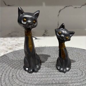 Vintage pewter and brass accent alley cats